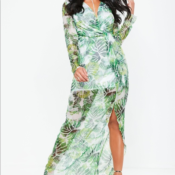Palm Print Plunge Wrap Front Maxi Dress - Picture 5 of 5